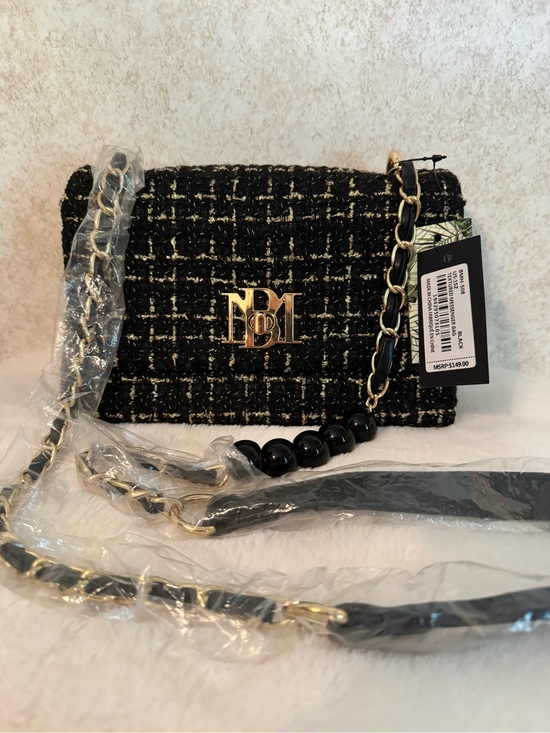 Badgley Mischka Handbags - Badgley Mischka Black Tweed Chain Shoulder Bag with Gold Hardware